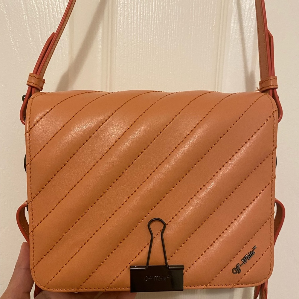 OFF-WHITE Diagonal Quilted Flap Bag (Salmon Color)